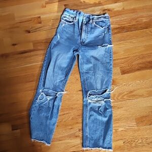Abercrombie & Fitch Light Blue Ripped Straight Leg Jeans